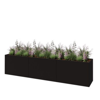 Jardinieră XXL din oțel - Dreptunghiular - 360 x 60 x 80 cm - RAL9005 mat (negru) - Fără placă de bază