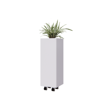 Jardinieră din oțel - Pătrat - 30 x 30 x 80 cm - RAL9010 mat (alb) - Cu placă de bază - Cu roți