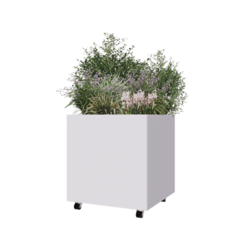 Jardinieră din oțel - Pătrat - 70 x 70 x 70 cm - RAL9010 mat (alb) - Cu placă de bază - Cu roți