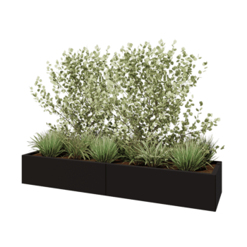 Jardinieră XXL din oțel - Dreptunghiular - 200 x 50 x 30 cm - RAL9005 mat (negru) - Cu placă de bază