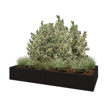 Jardinieră XXL din oțel - Dreptunghiular - 200 x 100 x 30 cm - RAL9005 mat (negru) - Cu placă de bază