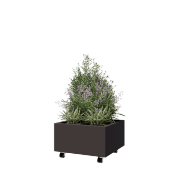 Jardinieră din oțel - Pătrat - 60 x 60 x 30 cm - Altă culoare RAL - Cu placă de bază - Cu roți