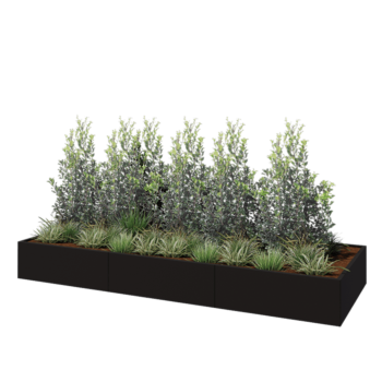 Jardinieră XXL din oțel - Dreptunghiular - 360 x 120 x 40 cm - RAL9005 mat (negru) - Fără placă de bază