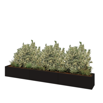 Jardinieră XXL din oțel - Dreptunghiular - 360 x 40 x 40 cm - RAL9005 mat (negru) - Fără placă de bază