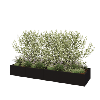 Jardinieră XXL din oțel - Dreptunghiular - 320 x 80 x 40 cm - RAL9005 mat (negru) - Cu placă de bază