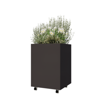 Jardinieră din oțel - Pătrat - 60 x 60 x 80 cm - Altă culoare RAL - Cu placă de bază - Cu roți