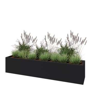 Jardinieră din fibră de sticlă - Dreptunghi - 200 x 40 x 40 cm - RAL7021 mat (gri negru) - Cu fund