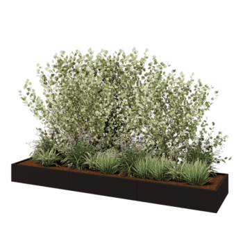 Jardinieră XXL din oțel - Dreptunghiular - 360 x 80 x 30 cm - RAL9005 mat (negru) - Fără placă de bază