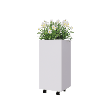 Jardinieră din oțel - Pătrat - 40 x 40 x 80 cm - RAL9010 mat (alb) - Cu placă de bază - Cu roți