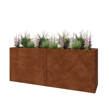 Jardinieră XXL din oțel corten - Dreptunghiular - 200 x 50 x 80 cm - Cu placă de bază