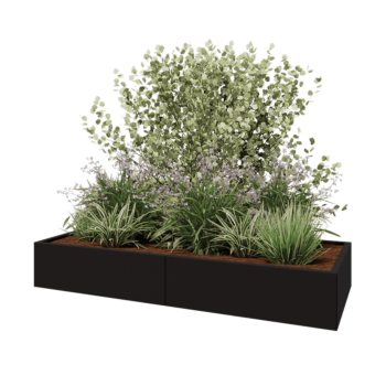 Jardinieră XXL din oțel - Dreptunghiular - 200 x 80 x 30 cm - RAL9005 mat (negru) - Fără placă de bază