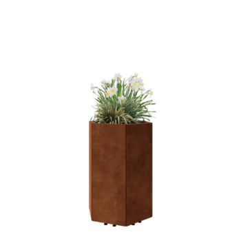 Jardinieră din oțel corten - Hexagonal - 59,3 x 52 x 80 cm - Cu placă de bază - Cu picioare