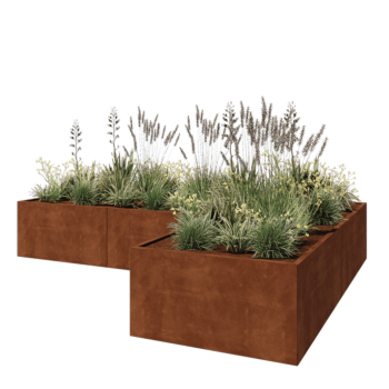 Jardinieră din oțel corten - Formă L - 360 x 240 x 60 cm - Cu placă de bază