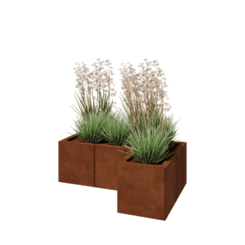 Jardinieră din oțel corten - Formă L - 90 x 60 x 30 cm - Cu placă de bază