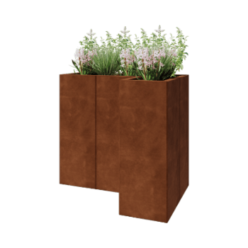 Jardinieră din oțel corten - Formă L - 90 x 60 x 80 cm - Cu placă de bază