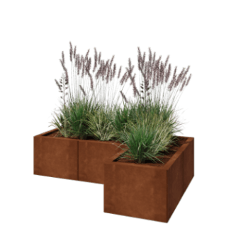 Jardinieră din oțel corten - Formă L - 120 x 80 x 30 cm - Cu placă de bază