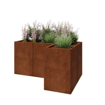 Jardinieră din oțel corten - Formă L - 120 x 80 x 60 cm - Cu placă de bază
