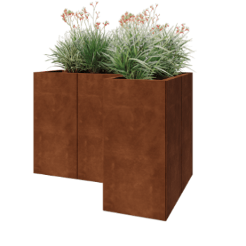 Jardinieră din oțel corten - Formă L - 120 x 80 x 80 cm - Cu placă de bază