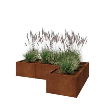 Jardinieră din oțel corten - Formă L - 150 x 100 x 30 cm - Cu placă de bază