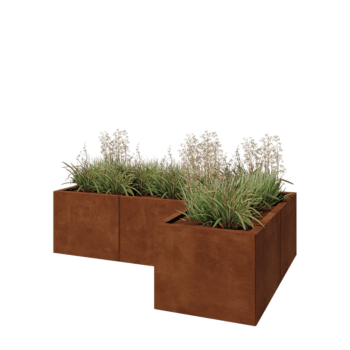 Jardinieră din oțel corten - Formă L - 150 x 100 x 40 cm - Cu placă de bază