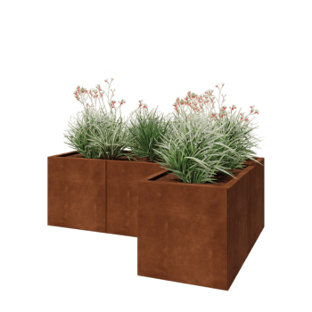 Jardinieră din oțel corten - Formă L - 150 x 100 x 50 cm - Cu placă de bază