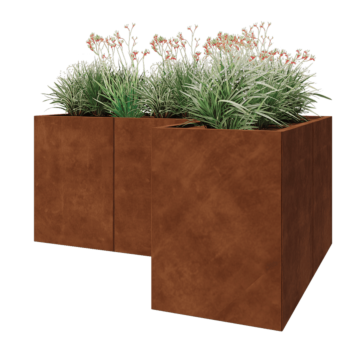 Jardinieră din oțel corten - Formă L - 180 x 120 x 80 cm - Cu placă de bază