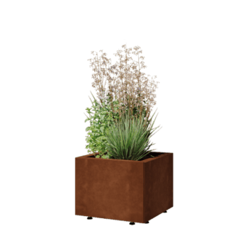 Jardinieră din oțel corten - Pătrat - 40 x 40 x 30 cm - Cu placă de bază - Cu picioare