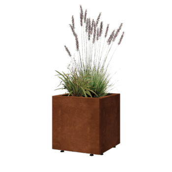 Jardinieră din oțel corten - Pătrat - 40 x 40 x 40 cm - Cu placă de bază - Cu picioare