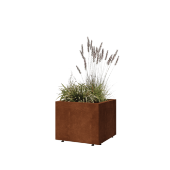 Jardinieră din oțel corten - Pătrat - 50 x 50 x 40 cm - Cu placă de bază - Cu picioare