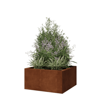 Jardinieră din oțel corten - Pătrat - 60 x 60 x 30 cm - Cu placă de bază