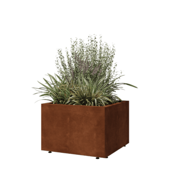 Jardinieră din oțel corten - Pătrat - 60 x 60 x 40 cm - Cu placă de bază - Cu picioare