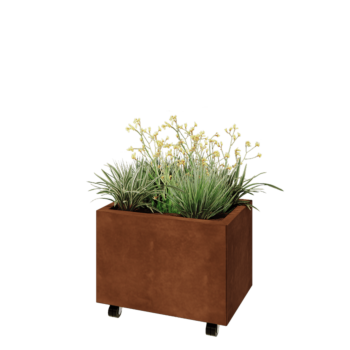 Jardinieră din oțel corten - Dreptunghiular - 60 x 40 x 40 cm - Cu placă de bază - Cu roți