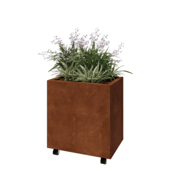 Jardinieră din oțel corten - Dreptunghiular - 60 x 40 x 60 cm - Cu placă de bază - Cu roți
