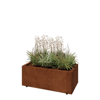 Jardinieră din oțel corten - Dreptunghiular - 80 x 40 x 30 cm - Cu placă de bază - Cu picioare