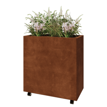 Jardinieră din oțel corten - Dreptunghiular - 80 x 40 x 80 cm - Cu placă de bază - Cu roți