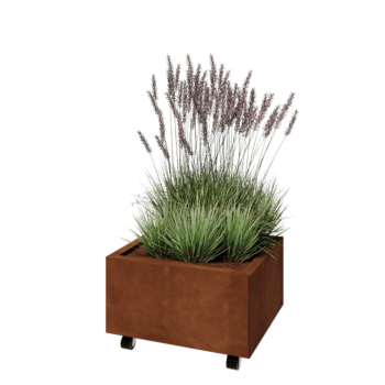 Jardinieră din oțel corten - Dreptunghiular - 60 x 50 x 30 cm - Cu placă de bază - Cu roți