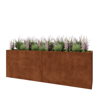 Jardinieră XXL din oțel corten - Dreptunghiular - 240 x 60 x 80 cm - Cu placă de bază