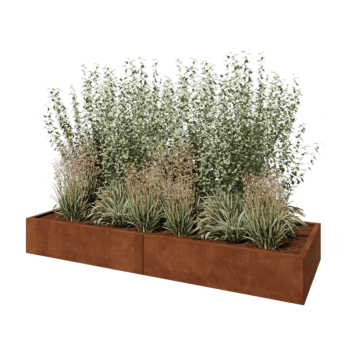 Jardinieră XXL din oțel corten - Dreptunghiular - 240 x 80 x 30 cm - Cu placă de bază