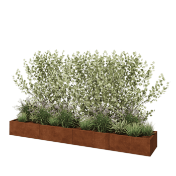 Jardinieră XXL din oțel corten - Dreptunghiular - 320 x 50 x 30 cm - Cu placă de bază