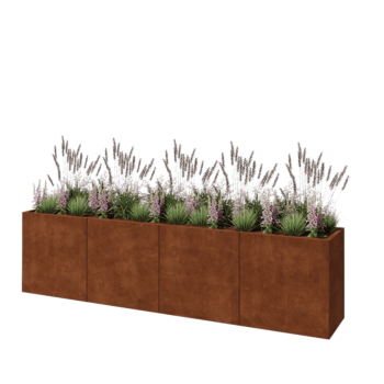 Jardinieră XXL din oțel corten - Dreptunghiular - 320 x 50 x 80 cm - Cu placă de bază