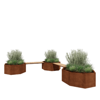 Bancă cu jardiniere din oțel corten Vegas Chicago configurație colț