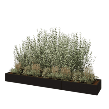 Jardinieră XXL din oțel - Dreptunghiular - 360 x 60 x 30 cm - RAL9005 mat (negru) - Fără placă de bază