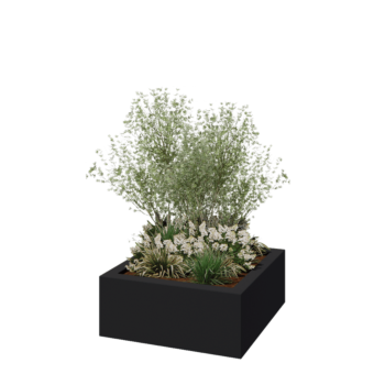 Jardinieră din fibră de sticlă - Pătrat - 100 x 100 x 40 cm - RAL7021 mat (gri negru) - Cu fund