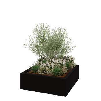 Jardinieră din fibră de sticlă - Pătrat - 120 x 120 x 40 cm - RAL9005 mat (negru) - Cu fund