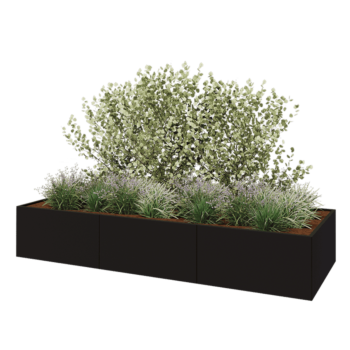 Jardinieră XXL din oțel - Dreptunghiular - 360 x 120 x 60 cm - RAL9005 mat (negru) - Cu placă de bază