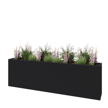 Jardinieră din fibră de sticlă - Dreptunghi - 200 x 30 x 60 cm - RAL7021 mat (gri negru) - Cu fund