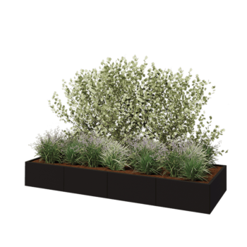 Jardinieră XXL din oțel - Dreptunghiular - 320 x 100 x 40 cm - RAL9005 mat (negru) - Cu placă de bază