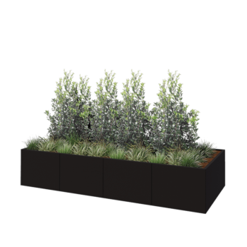 Jardinieră XXL din oțel - Dreptunghiular - 320 x 120 x 60 cm - RAL9005 mat (negru) - Cu placă de bază