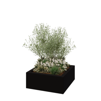 Jardinieră din fibră de sticlă - Pătrat - 100 x 100 x 40 cm - RAL9005 mat (negru) - Cu fund