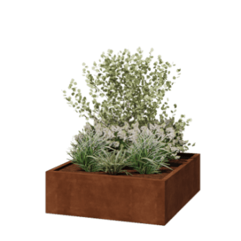Jardinieră din oțel corten - Pătrat - 120 x 120 x 40 cm - Sudat - Cu placă de bază